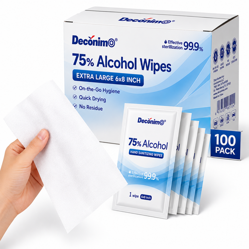 75% Alcohol Wipes, 100 Individually Wrapped Extra Large 6 x 8 Inch Sanitizing Wipes, Portable Single-Use Alcohol Wipes for Hands, Travel, Office, School & Home