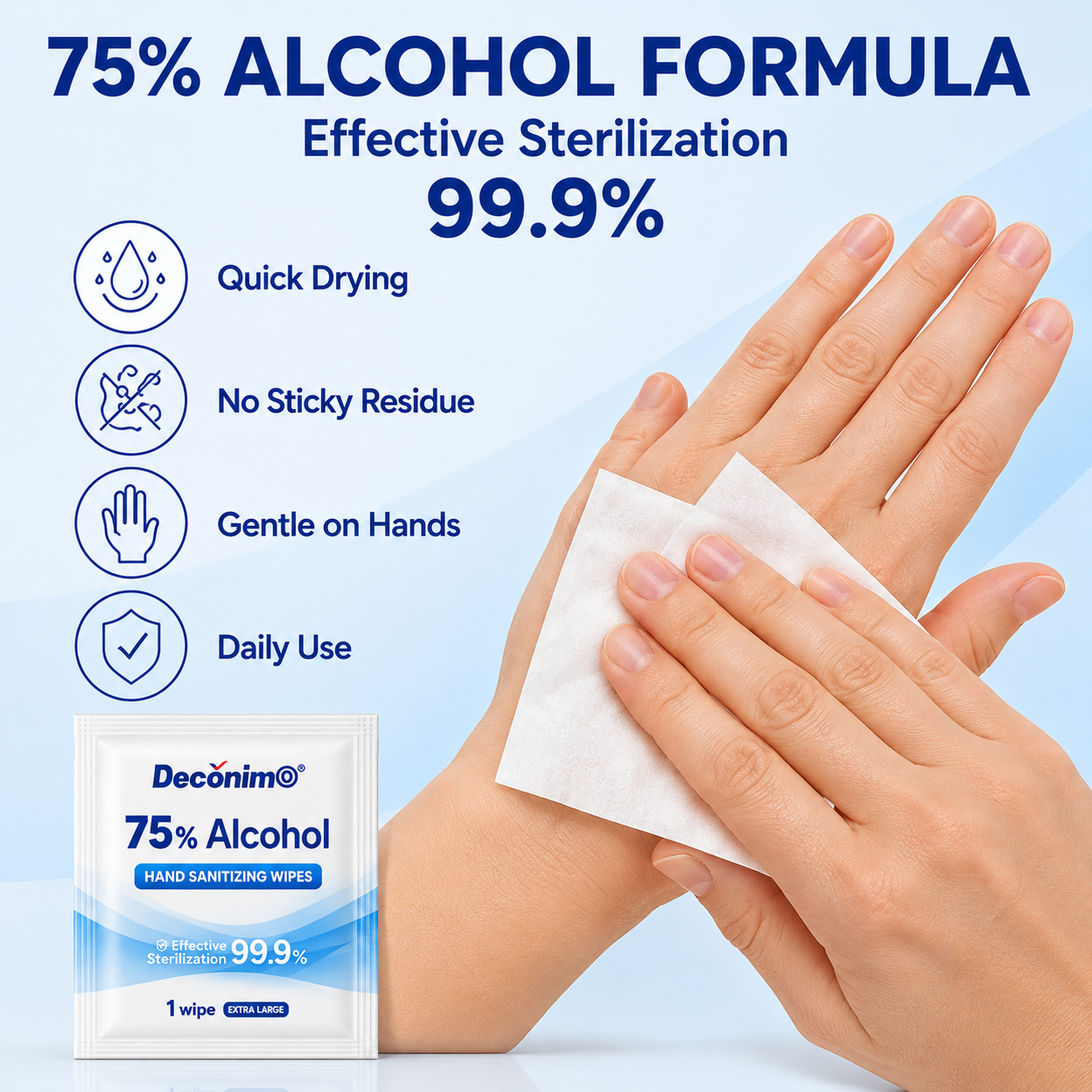 75% Alcohol Wipes, 100 Individually Wrapped Extra Large 6 x 8 Inch Sanitizing Wipes, Portable Single-Use Alcohol Wipes for Hands, Travel, Office, School & Home