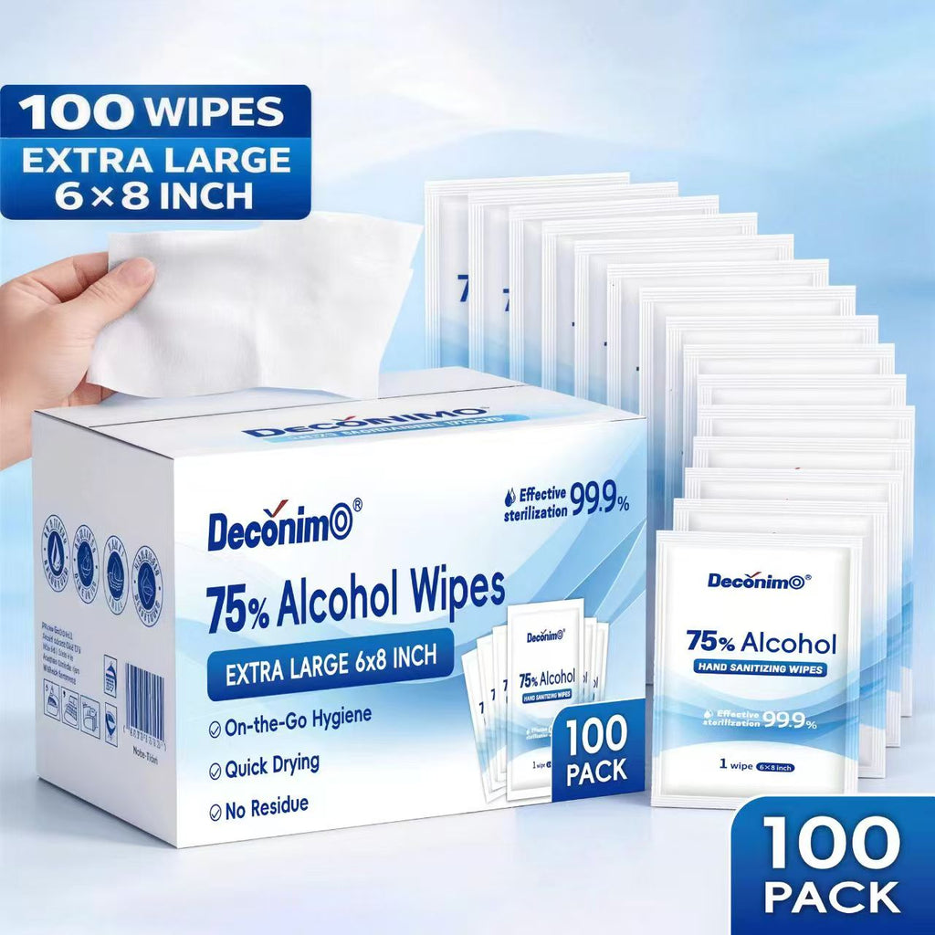 75% Alcohol Wipes, 100 Individually Wrapped Extra Large 6 x 8 Inch Sanitizing Wipes, Portable Single-Use Alcohol Wipes for Hands, Travel, Office, School & Home