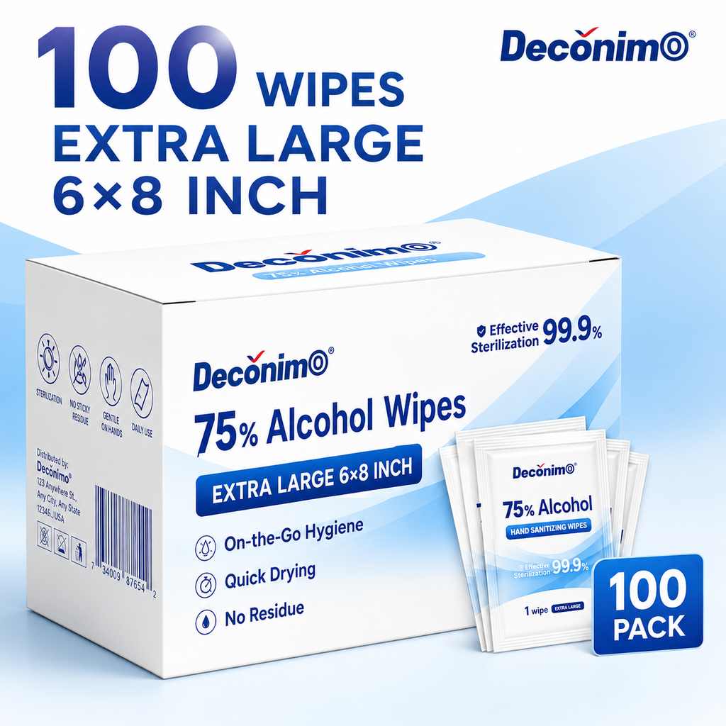 75% Alcohol Wipes, 100 Individually Wrapped Extra Large 6 x 8 Inch Sanitizing Wipes, Portable Single-Use Alcohol Wipes for Hands, Travel, Office, School & Home