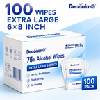 75% Alcohol Wipes, 100 Individually Wrapped Extra Large 6 x 8 Inch Sanitizing Wipes, Portable Single-Use Alcohol Wipes for Hands, Travel, Office, School & Home