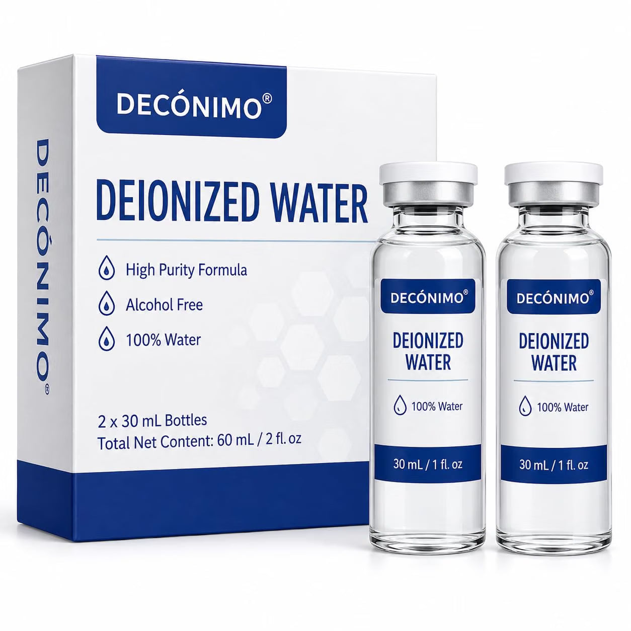 Deionized Water, 2 Pack 30 mL Glass Vials, 100% Pure Alcohol-Free, NOT For Peptide Injections