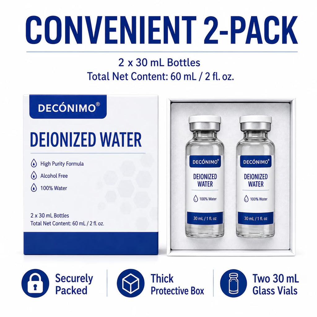 Deionized Water, 2 Pack 30 mL Glass Vials, 100% Pure Alcohol-Free, NOT For Peptide Injections