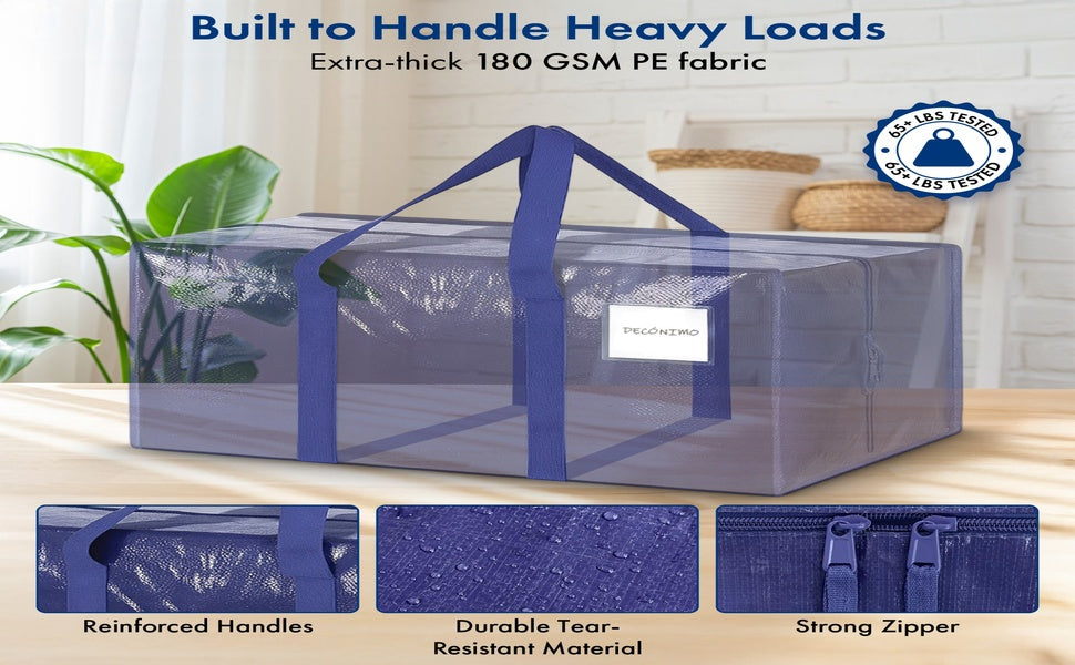 Heavy Duty Moving Bags – 6 Pack Extra Large Storage Bags with Strong Zippers & Reinforced Carry Handles | Foldable Reusable Moving & Storage Totes for Clothes, Bedding, Blankets, Dorm Moving & Organization
