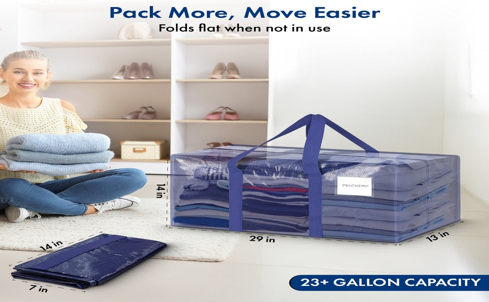 Heavy Duty Moving Bags – 6 Pack Extra Large Storage Bags with Strong Zippers & Reinforced Carry Handles | Foldable Reusable Moving & Storage Totes for Clothes, Bedding, Blankets, Dorm Moving & Organization