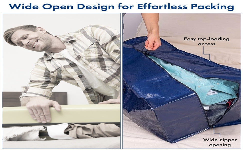 Heavy Duty Moving Bags – 6 Pack Extra Large Storage Bags with Strong Zippers & Reinforced Carry Handles | Foldable Reusable Moving & Storage Totes for Clothes, Bedding, Blankets, Dorm Moving & Organization