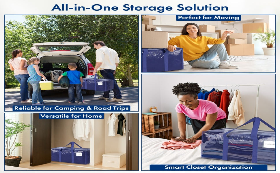 Heavy Duty Moving Bags – 6 Pack Extra Large Storage Bags with Strong Zippers & Reinforced Carry Handles | Foldable Reusable Moving & Storage Totes for Clothes, Bedding, Blankets, Dorm Moving & Organization