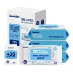 Advanced Large 75% Alcohol Hand Sanitizing Wipes, 4 Packs of 50 (200 count +20 travel wipes) - (Each Wipe Size 6" x 8")